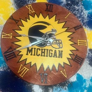 Handmade solid wood Michigan clock 14” Quality Basswood, woodburned & hand paint